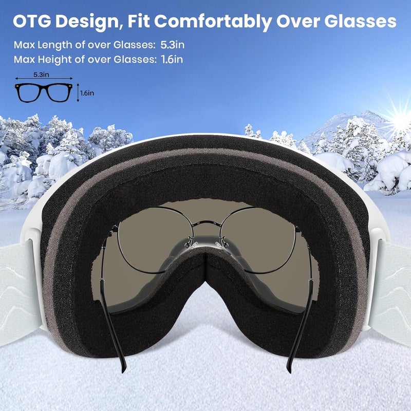COOLOO Ski Goggles, OTG Snow Goggles for Adult Men Women Youth, Snowboard Goggles Over Glasses, Anti-fog, UV Protection - Image 4